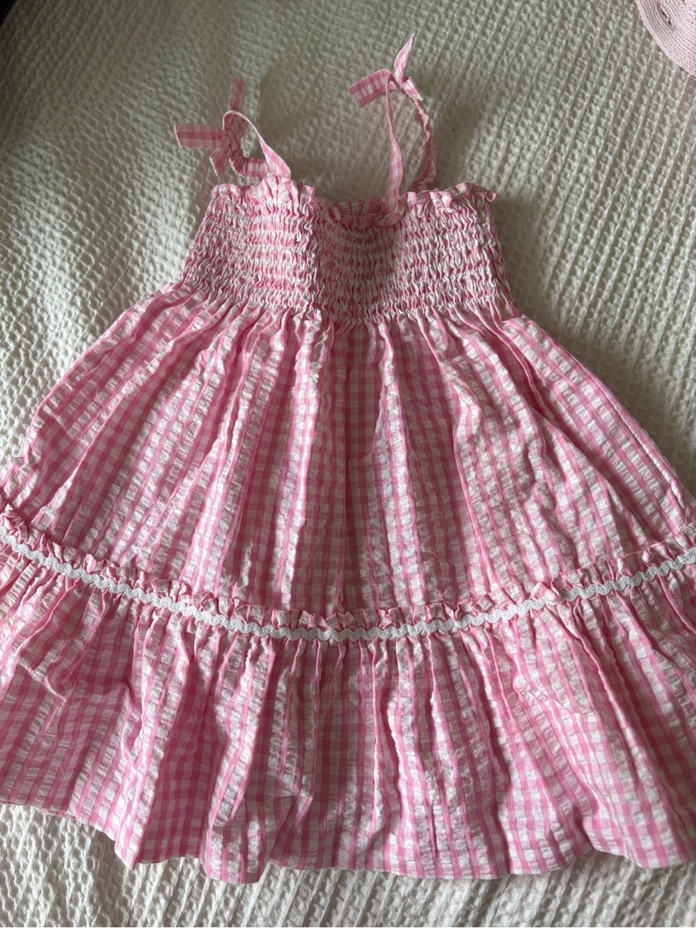 Little English Pink + White Gingham baby Sundress with ric rac ribbon details 🎀